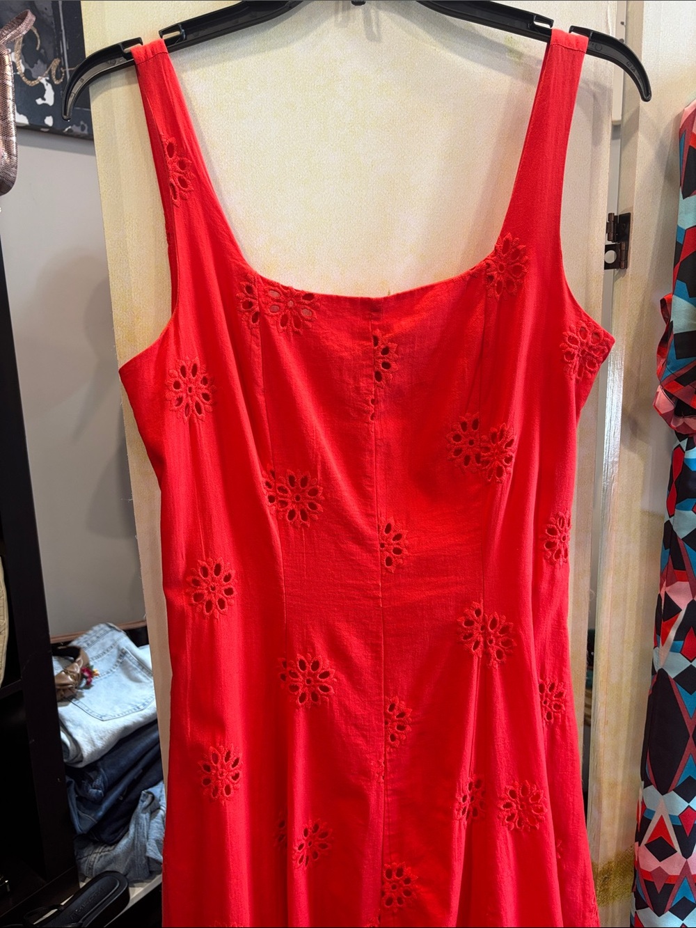 Nicole Miller Red Eyelet Sleeveless Camisole Dress